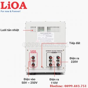 ổn áp lioa 5KVA điện áp 50V -250V mặt sau của máy