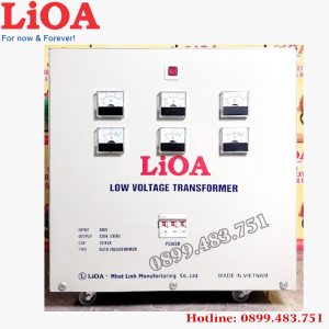 biến áp tự ngẫu LIOA 10KVA điện áp 380V -220V mặt trước máy