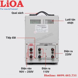 ổn áp Lioa 10kva dải 90V -250V - mặt sau của máy